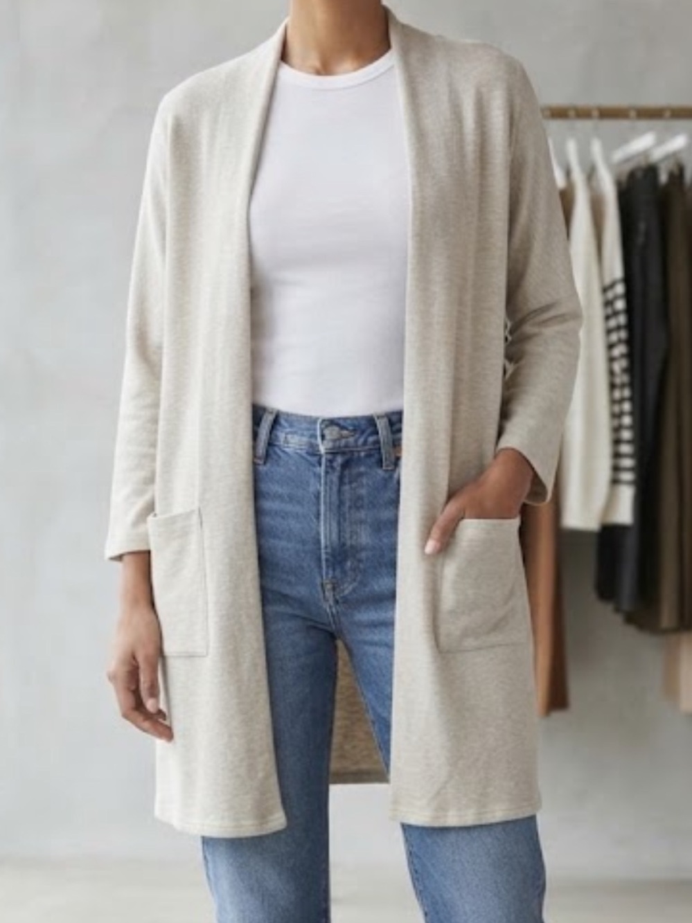 TUCKERNUCK | Donni. Cardigan Ribbed Open Longline Minimalist Lightweight OS